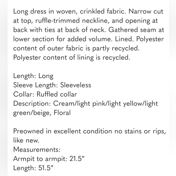 H&M Crinkled Cream/floral Dress Maxi Wedding Guest Event size S - Picture 12 of 12